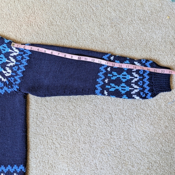 Vintage Handmade Sweater Dark Blue Pattern High Neck Men's Women's Size XL - Picture 8 of 9